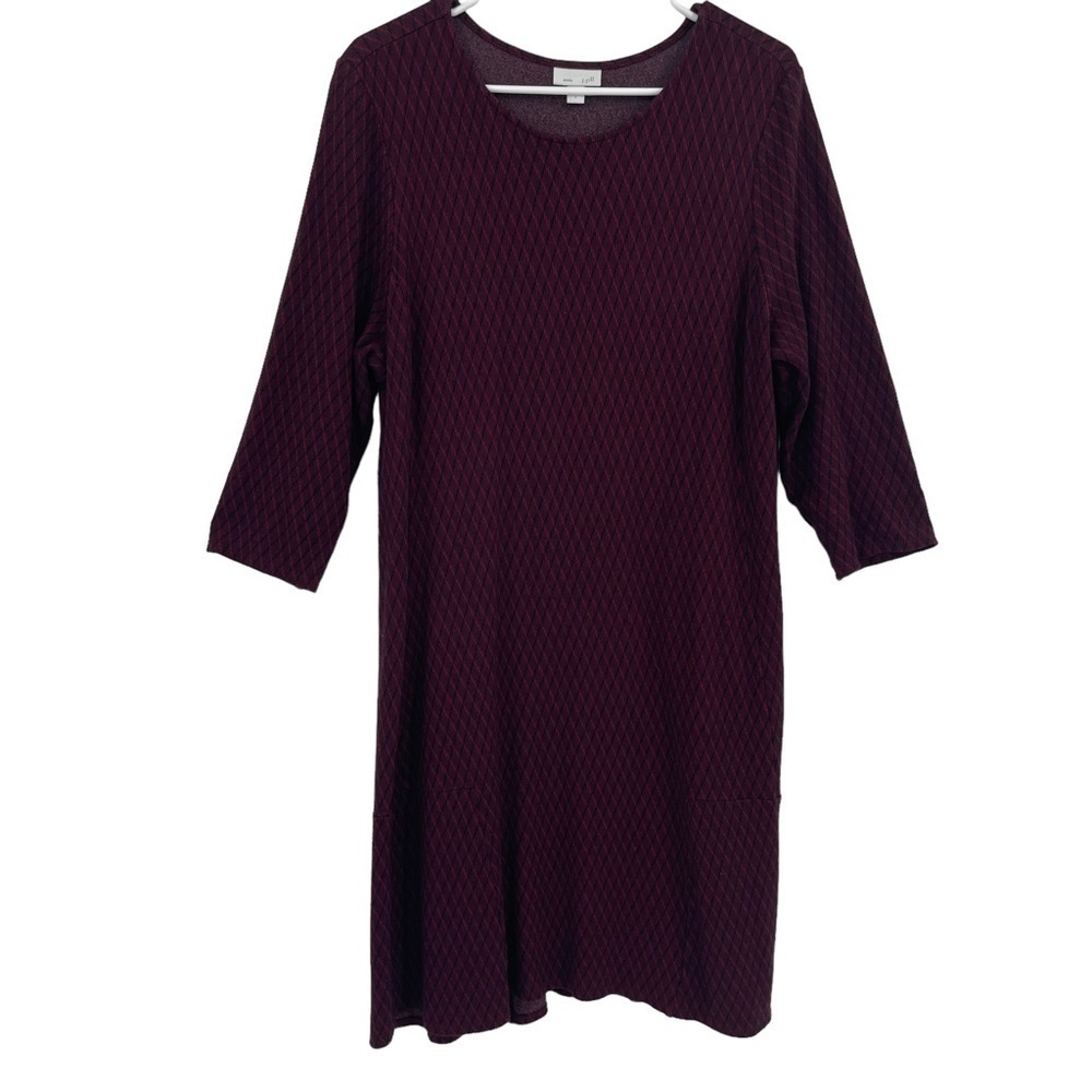 J Jill Ponte Dress Womens Large Red Black Knit Midi Seamed Stretch Casual Work